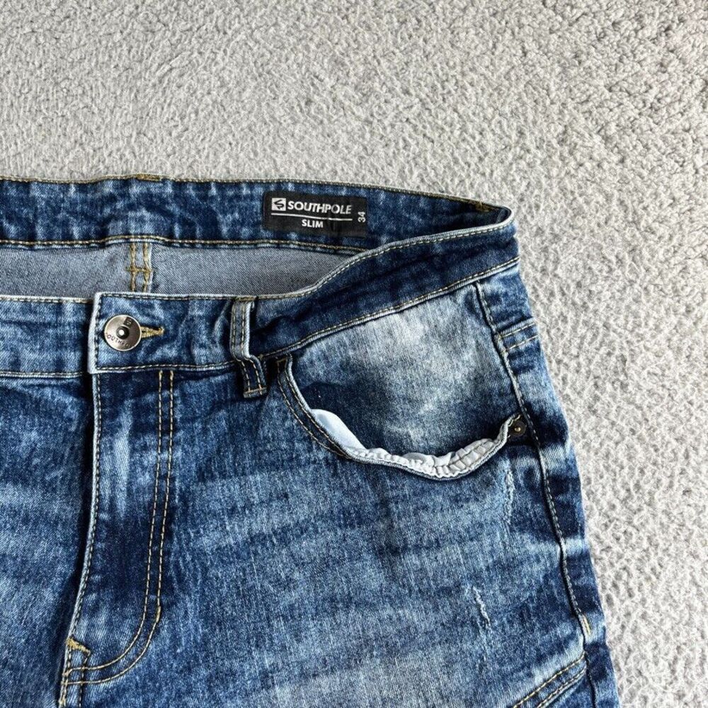 Southpole Shorts Mens 34 Blue Bermuda Denim Jean‎ Slim Ripped Stretch Bike [35] - Picture 6 of 13